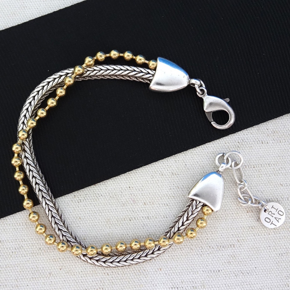 Mixed Metal Bracelet, Braided Metal, Beads, Boho Chic, NWT